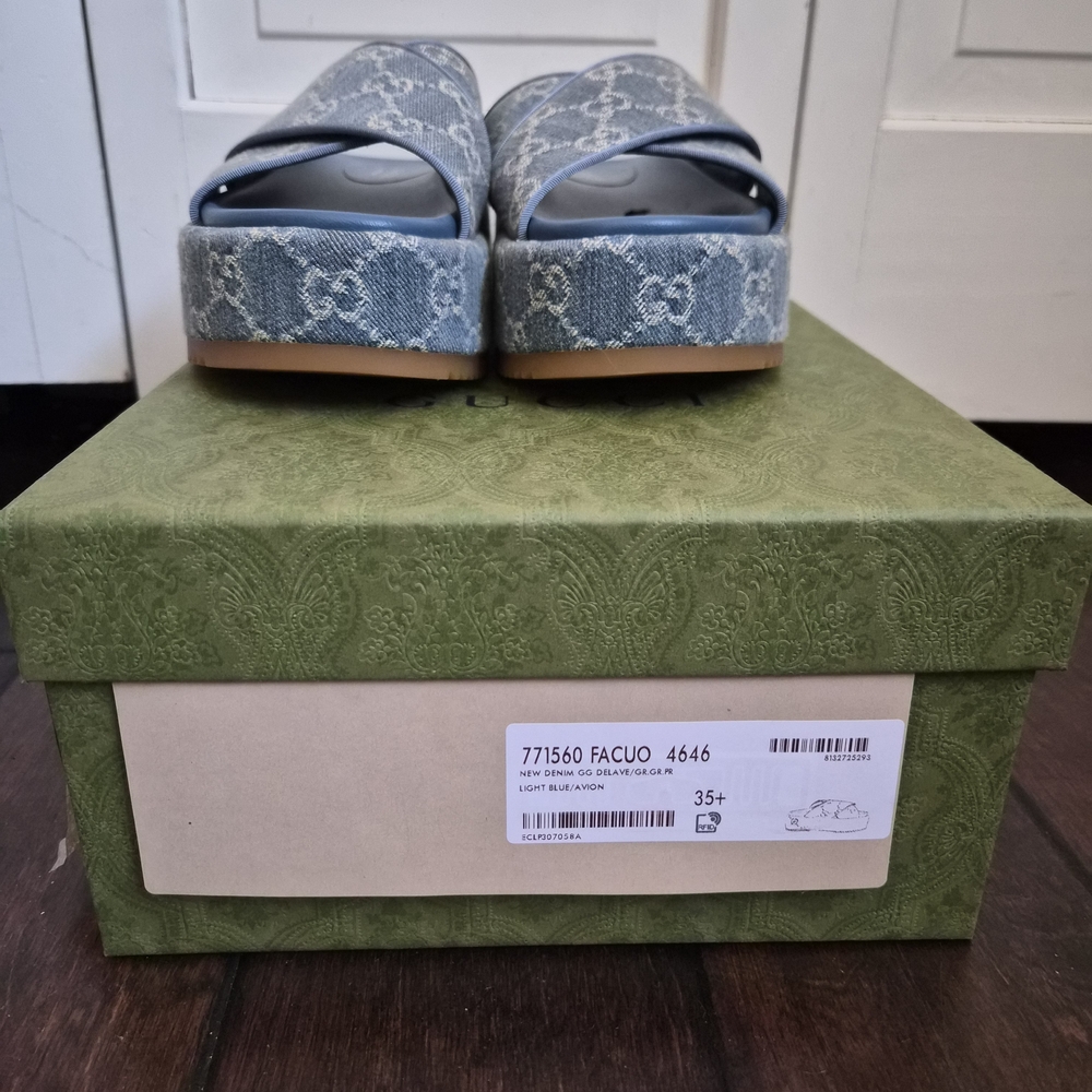 Gucci Denim Blue Patterned Slides